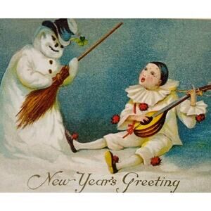 New Years Postcard Mean Snowman Harlequin Series 47 Embossed Allegheny PA 1910